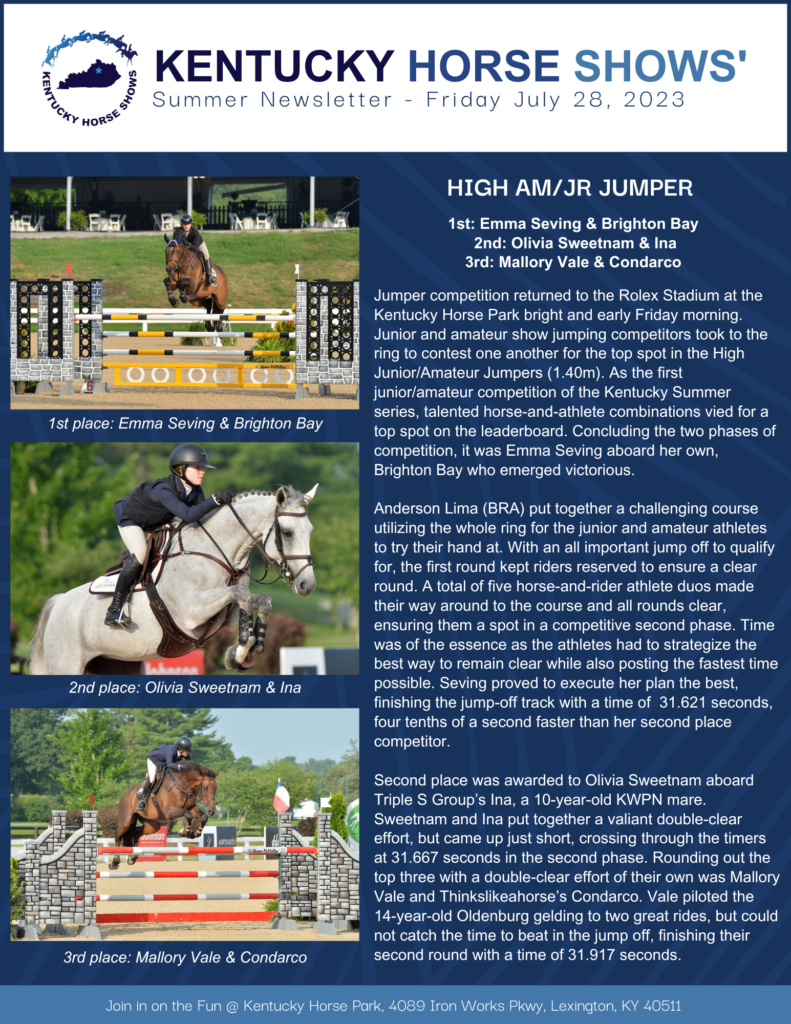 Kentucky Summer Horse Show Newsletter July 28, 2023 Kentucky Horse